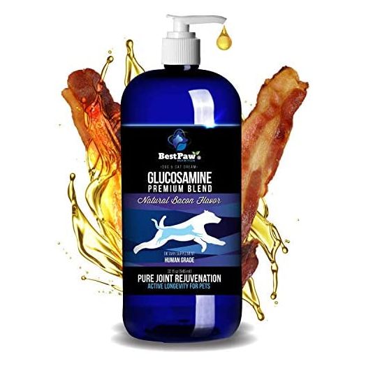 Best Paw Nutrition - Bacon Flavor Liquid Glucosamine for Dogs & Cats - Chondroitin, MSM, Hyaluronic Acid - Dog Arthritis Home Remedy - Joint Supplement for Hip & Joint Pain Relief Pets Love - 32oz