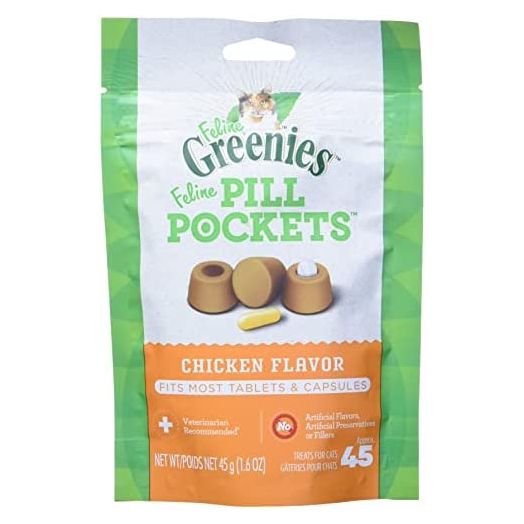 FELINE GREENIES PILL POCKETS for Cats Natural Soft Cat Treats, Chicken Flavor, 1.6 oz. Pack (45 Treats)