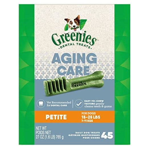 GREENIES Aging Care Petite Natural Dog Dental Care Chews Oral Health Dog Treats, 27 oz. Pack (45 Treats)