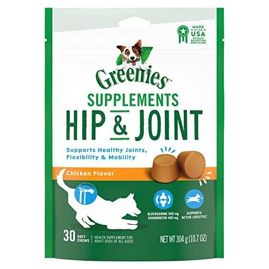 GREENIES Supplements Hip & Joint Supplements for Dogs With Glucosamine and Chondroitin, 30 Count Chicken-Flavor Soft Chews Dog Joint Supplements