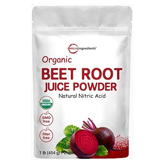 Organic Beet Root Powder, 1 Pound, Cold Pressed and Water Soluble, Beet Juice Pre-Workout Concentrated Powder, Contains Natural Nitrates Acid for Energy & Immune System Support, Non-GMO