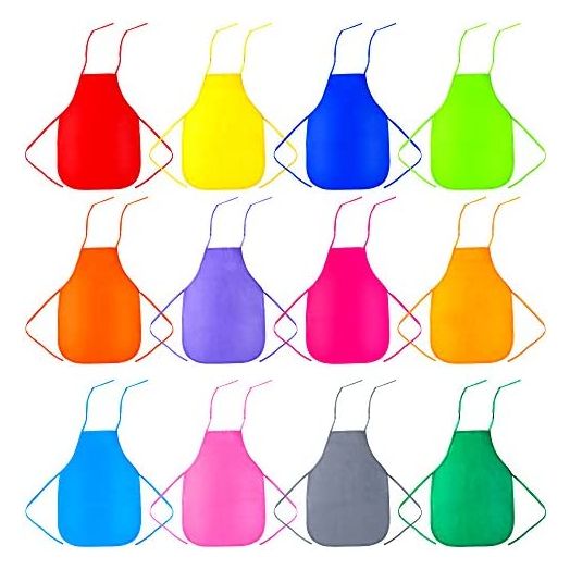 Caydo 12 Pieces 12 Colors Children's Artists Fabric Aprons for Kitchen, Classroom, Community Event, Crafts and Art Painting Activity