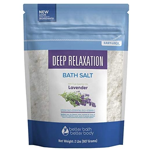 Deep Relaxation Bath Salt 32 Ounces Epsom Salt with Natural Lavender Essential Oil Plus Vitamin C in BPA Free Pouch with Easy Press-Lock Seal