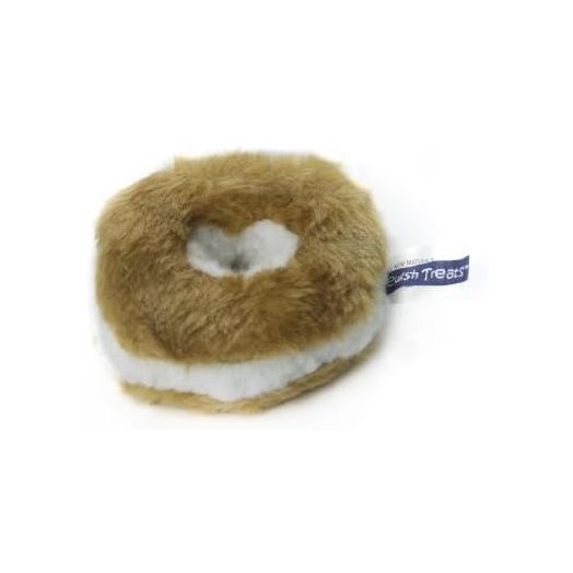 Chewish Treat 4-Inch Diameter Bagel Cream Cheese Squeaker Plush Dog Toy, Small