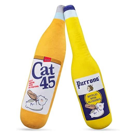 TWINCRITTERS KittiForti 2-Pack Organic Silvervine Catnip Substitute Toys for Cats & Kittens | 100% All-Natural Wild Harvested Silvervine | 2 TWINCRITTERS Refillable Beer Bottle Plush Cat Toys