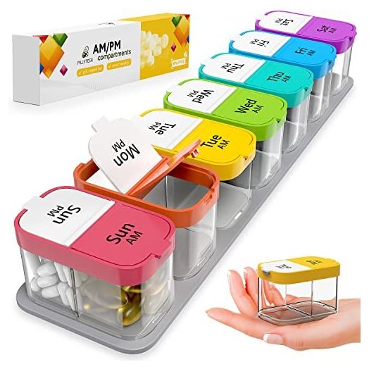 Large 7 Day Pill Organizer - 2 Times a Day Pill Box Case - XL Am Pm Pill Container Holder - Daily Medicine Organizer - Weekly Medication Vitamin Organizers