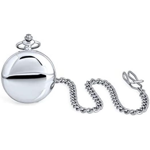 Simple Traditional Personalize It Custom Engrave Round Dome Mens Skeleton Pocket Watch for Grandfather Dad Retirement Numeral White Dial Shinny Gold Plated Polished Finish with Long Pocket Chain