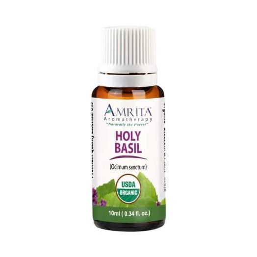 Amrita Aromatherapy Organic Holy Basil (Tulsi) Essential Oil, 100% Pure Undiluted Ocimum Sanctum, 10 mL