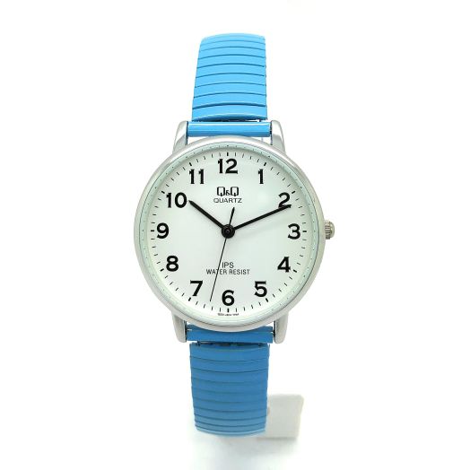 Q&Q Ladies Small Thin Case Big Numbers Stretch Elastic Band Fashion Watch (Blue)
