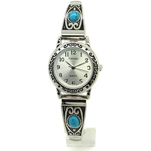 Ladies Western Turquoise Stones Stretch Elastic Band Fashion Watch Varsales