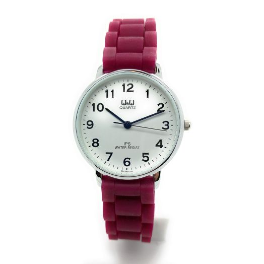 Q&Q Ladies Small Thin Case Big Numbers Silicone Band Fashion Watch (Wine)