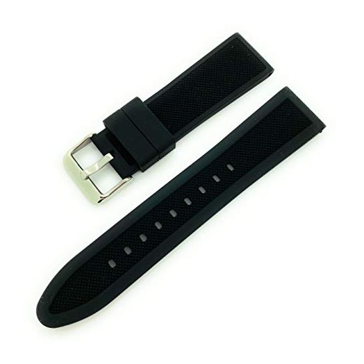18mm 20mm 22mm 24mm Texture Soft Rubber Silicone Watch Band Waterproof (24mm, Black)