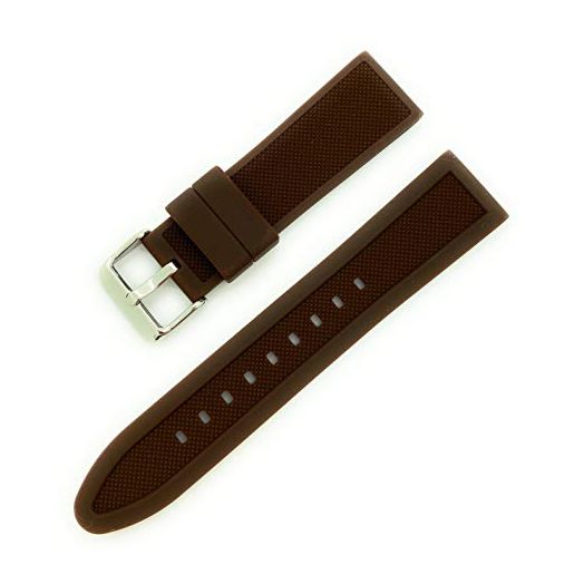 18mm 20mm 22mm 24mm Texture Soft Rubber Silicone Watch Band Waterproof (24mm, Brown)