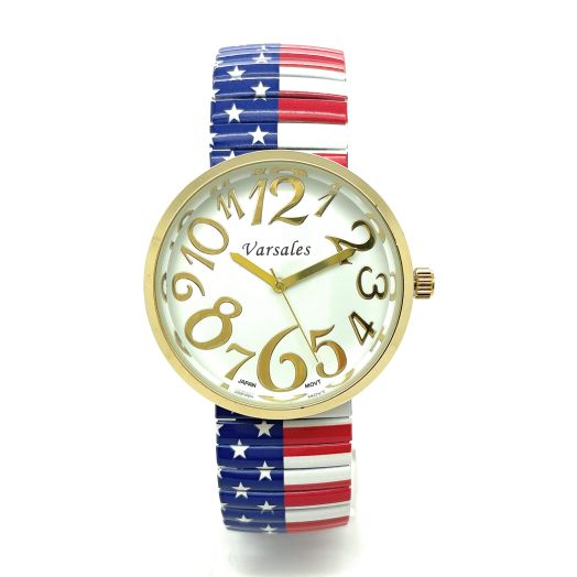 Varsales Ladies Novelty USA American Flag Stretch Elastic Band Fashion Watch (Style 3)