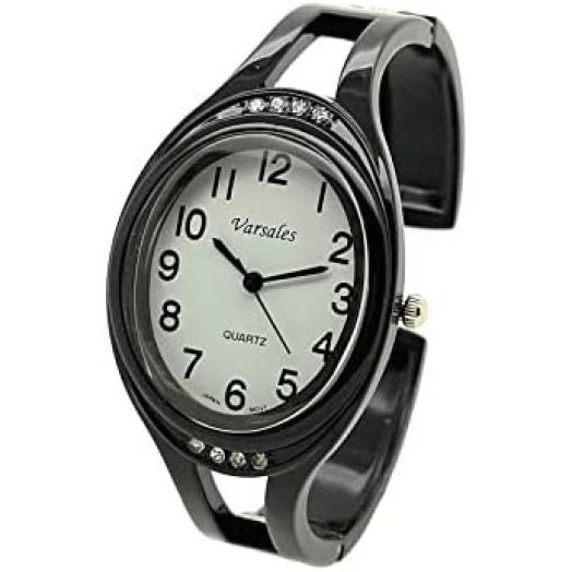 Ladies Elegant Oval Metal Bangle Cuff Fashion Watch White Dial Varsales