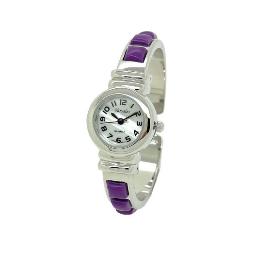 Varsales Women's Silver Metal Bangle Cuff Fashion Watch with Stones Pearl Dial (Multi-Color)