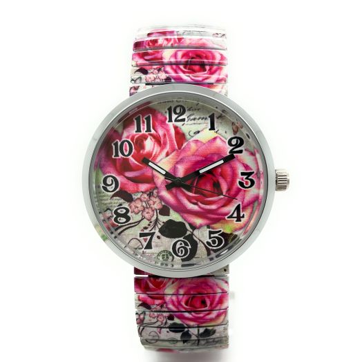 Varsales Floral Flower Women's Novelty Elegant Stretch Elastic Band Analog Quartz Fashion Watch (Rose 4)