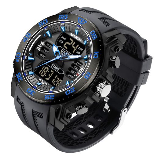 KXAITO Men's Watches Sports Outdoor Waterproof Military Watch Date Multi Function Tactics LED Face Alarm Stopwatch for men 6029 (Blue)