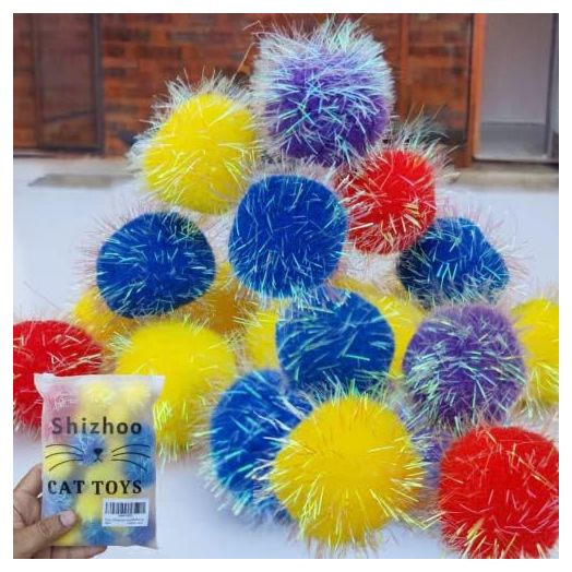 10 Pieces 2.0 inches Sparkle Pom Pom Balls for Cat - Interactive Glitter Balls, Multicolor, Size 5CM, Best as Kitten Play Toys