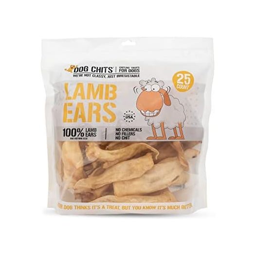 Dog Chits Lamb Ears Dog and Puppy Treats - All Natural Grain and Chemical Free Training Chews - High Protein and Low Fat - Supports Dental Health - Made in The USA - 25 Pack