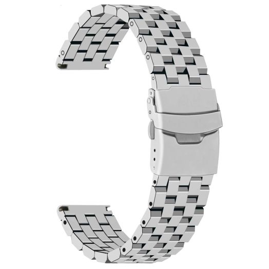 Juntan Brushed Stainless Steel Replacement 18mm Watch Band Metal Silver Watch Strap Bracelet Deployment Double FlipLock Buckle