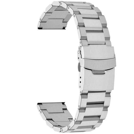 Stainless Steel 22mm Watch Band Silver Solid Replacement Wristbands Metal Watch Strap Bracelet Classic Straight End with Double Clasp Push Button