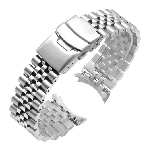 Juntan Stainless Steel Curved Ends Tapered 20mm 22mm Metal Watch Band Flexible Watch Strap Replacement Bracelet Deployment Double Flip Lock Buckle Silver Black (22mm, Silver)