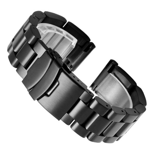 Juntan 22mm Solid End Heavy Black Brushed Metal Stainless Steel Watch Band Replacement Strap Diver Double Clasp