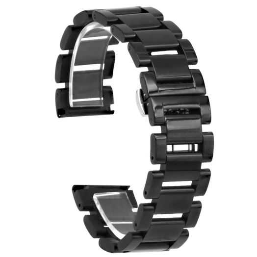 Juntan 20mm Watch Band Strap Black Brushed Stainless Steel Metal Replacement Bracelet with Double Lock Deployment Clasp Replacement Fit for Men