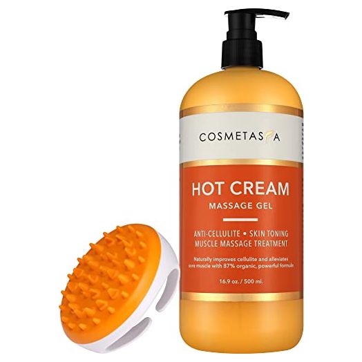Cosmetasa Hot Cream Massage Gel with Massager Mitt, Natural and 87% Organic Cellulite Cream, Multi