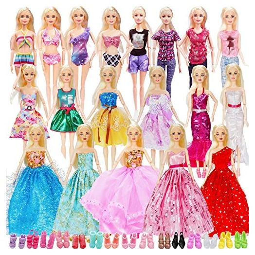 39 Doll Clothes and Accessories Include 3 Princess Dresses 1 Mermaid Dress 5 Fashion Dresses 10 Slip Dresses 2 Tops Pants 3 Bikini Swimsuits 15 Shoes,Suit for 11.5 Inch Doll