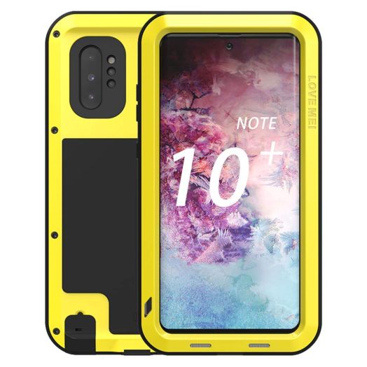 Galaxy Note 10 Plus Case,Bpowe Super Shockproof Silicone Aluminum Metal Armor Tank Heavy Duty Sturdy Protector Cover Hard Case for Samsung Galaxy Note 10 Plus/Galaxy Note 10+ 5G 6.8" 2019 (Yellow)