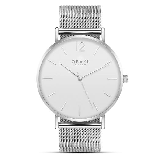 Obaku Minimalist Watches for Men, Stainless Steel Case 40mm with Mesh Strap Mens Watches, Danish Analog Dress Watches for Men, Classic Ultra Slim 6.4mm Men's Wrist Watches, Silver Automatic Watches