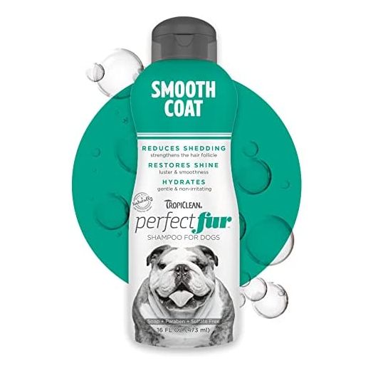 TropiClean PerfectFur Smooth Coat Shampoo for Dogs, 16oz - Made in USA - Naturally Derived - Smooth Coat Formula - Moisturizing & Shed Control for Skin-Hugging Coats Like Bulldogs, Boxers, & Pointers