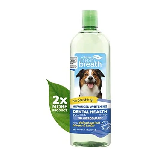 TropiClean Fresh Breath Dog Dental Water Additive - Dog Breath Freshener For Advanced Whitening, 33.8 Ounce