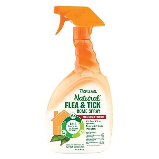 TropiClean Natural Flea & Tick Home Spray For Dogs, 32oz - Essential Oils Kill Fleas Naturally on Carpet, Furniture, & Bedding - Suitable for use in Homes with Dogs & Cats - Made in the USA