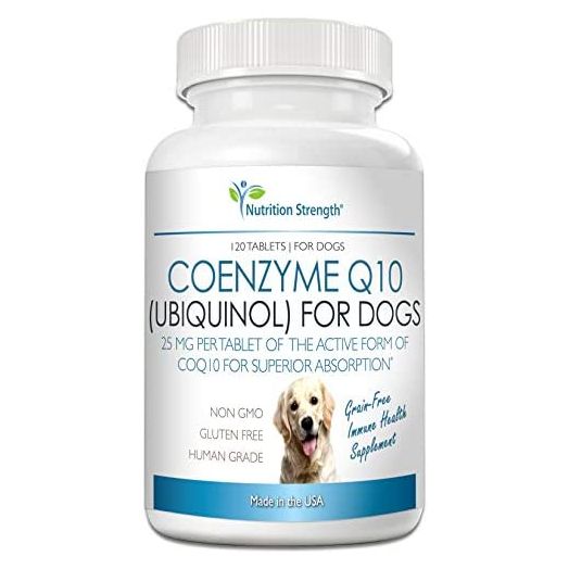 Nutrition Strength Coenzyme Q10 for Dogs Grain-Free Supplement, Ubiquinol - The Electron-Rich Form of CoQ10, Promotes Heart Health, Cognitive and Energy Support for Dogs, 120 Chewable Tablets