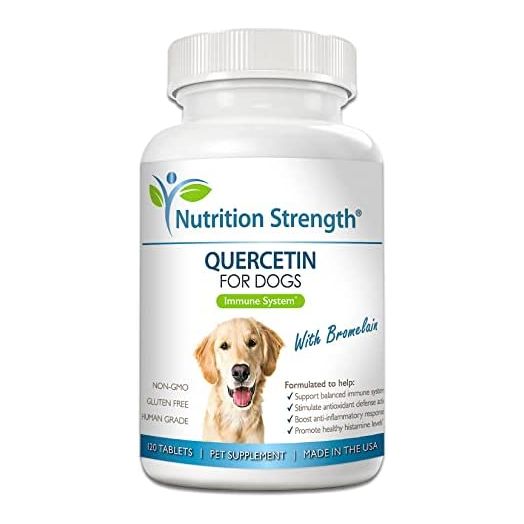 Nutrition Strength Quercetin for Dogs with Bromelain to Support Balanced Immune System, Promote Inflammatory Relief & Antioxidant Activity, Quercetin for Dog Allergies, 120 Chewable Tablets