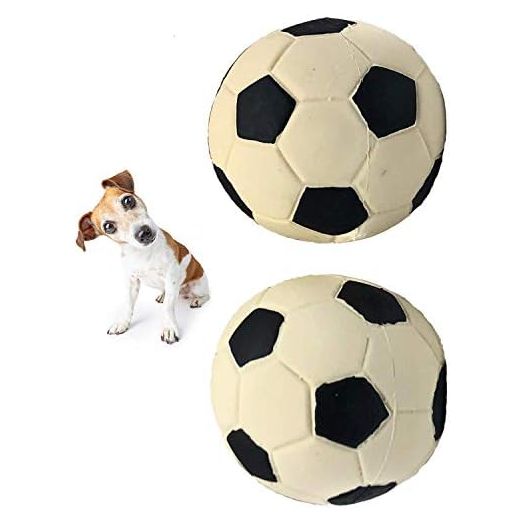Set of 2 Extra Small Soccer Balls - Soft Squeaky Dog Toys - Natural Rubber (Latex) - Small Breeds & Puppies Yorkie - 2" Diameter - Comply with Same Safety Standards as Baby Toys - Indoor Play