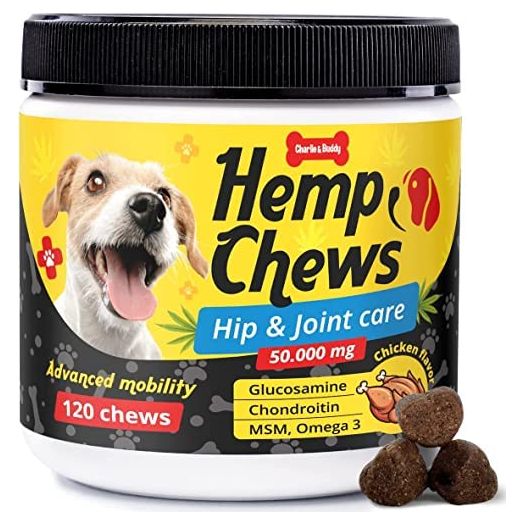Calming Chews for Dogs + Glucosamine for Dogs - Hip Joint Supplement for Senior Dogs MSM, Turmeric to Improve Mobility & Energy - Pain Relief 120 Chews