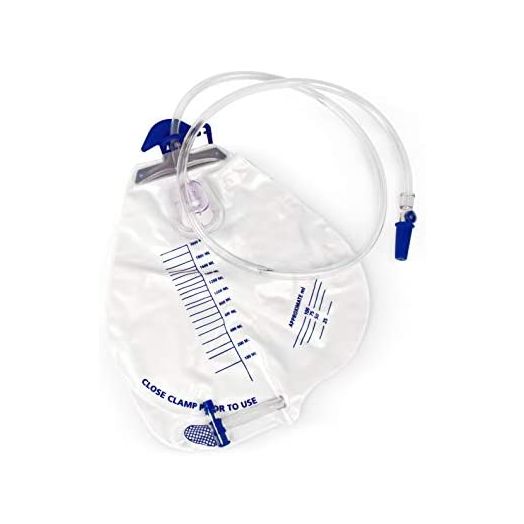 BodyHealt Urinary Drainage Bag with Anti-Reflux Chamber, 2000 mL Vinyl With 48" Drainage, 5 Count (Pack of 1)