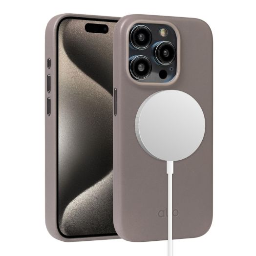 alto Magnetic Leather Case Compatible with iPhone 15 Pro and MagSafe, CLOP Series Drop Protective Italian Leather Cover (6.1 inch, Cement Gray)