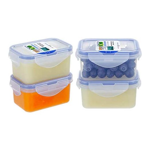 Small Plastic Food Storage Container Set Portion Control Containers Mini Leak-proof Sauce Containers, 6.1oz (Pack of 4)