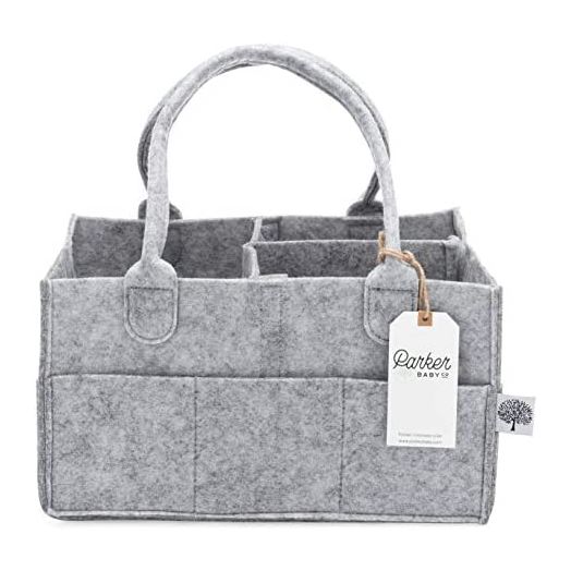 Parker Baby Diaper Caddy - Nursery Storage Bin and Car Organizer for Diapers and Baby Wipes - Grey