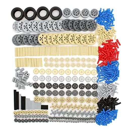 638PCS Gear and Wheels Axle Sets for Technic Pieces Parts Compatible with Mainstream Building Bricks Model, DIY Gears Assortment Pack-Gears, Pins, Axles, Gear Rack, Tires