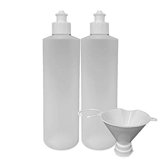 Refillable 16 Ounce HDPE Squeeze Bottles With Push/Pull Button Top Dispenser Caps-Great For Lotions, Shampoos (2 Pack)