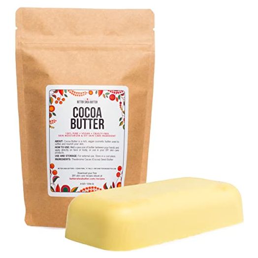 Raw Cocoa Butter | Unrefined, 100% Pure, Food Grade | Use as Lip Balm, Stretch Marks Cream, Scars Oil, Whipped Body Lotion | Skin and Hair Moisturizer | 8 oz block by Better Shea Butter
