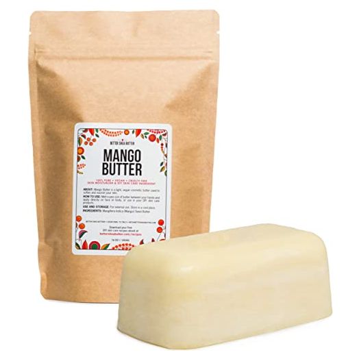 Raw Mango Butter | 100% Natural, Extracted from Mango Seed | Skin and Hair Moisturizer | Use with Shea in DIY Whipped Body Butter, Lotion, Lip Gloss and Soap Making | 1 LB block by Better Shea Butter