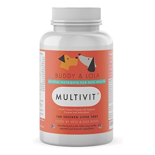 Multivitamin For Dogs Advanced Daily Supplements To Improve Dog Health Multivitamins, Nutrients, Calcium, Digestive Enzymes and Antioxidants 180 Chicken Liver Taste Chewable Tablets