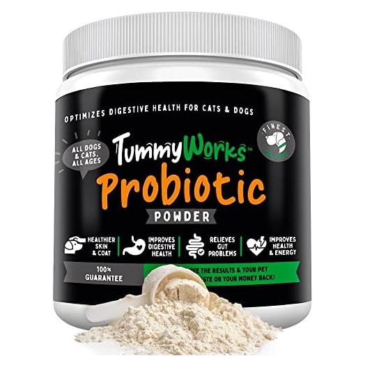 TummyWorks Probiotic Powder for Dogs & Cats. Relieves Diarrhea, Upset Stomach, Gas, Constipation & Bad Breath, Itching, Allergies & Yeast Infections. Added Digestive Enzymes & Prebiotics. Made in USA